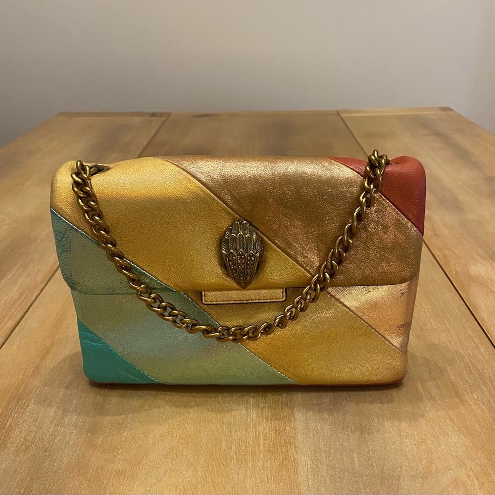 Kurt Geiger Colorblock Leather Shoulder Bag in Gold, Teal, Mint & Red